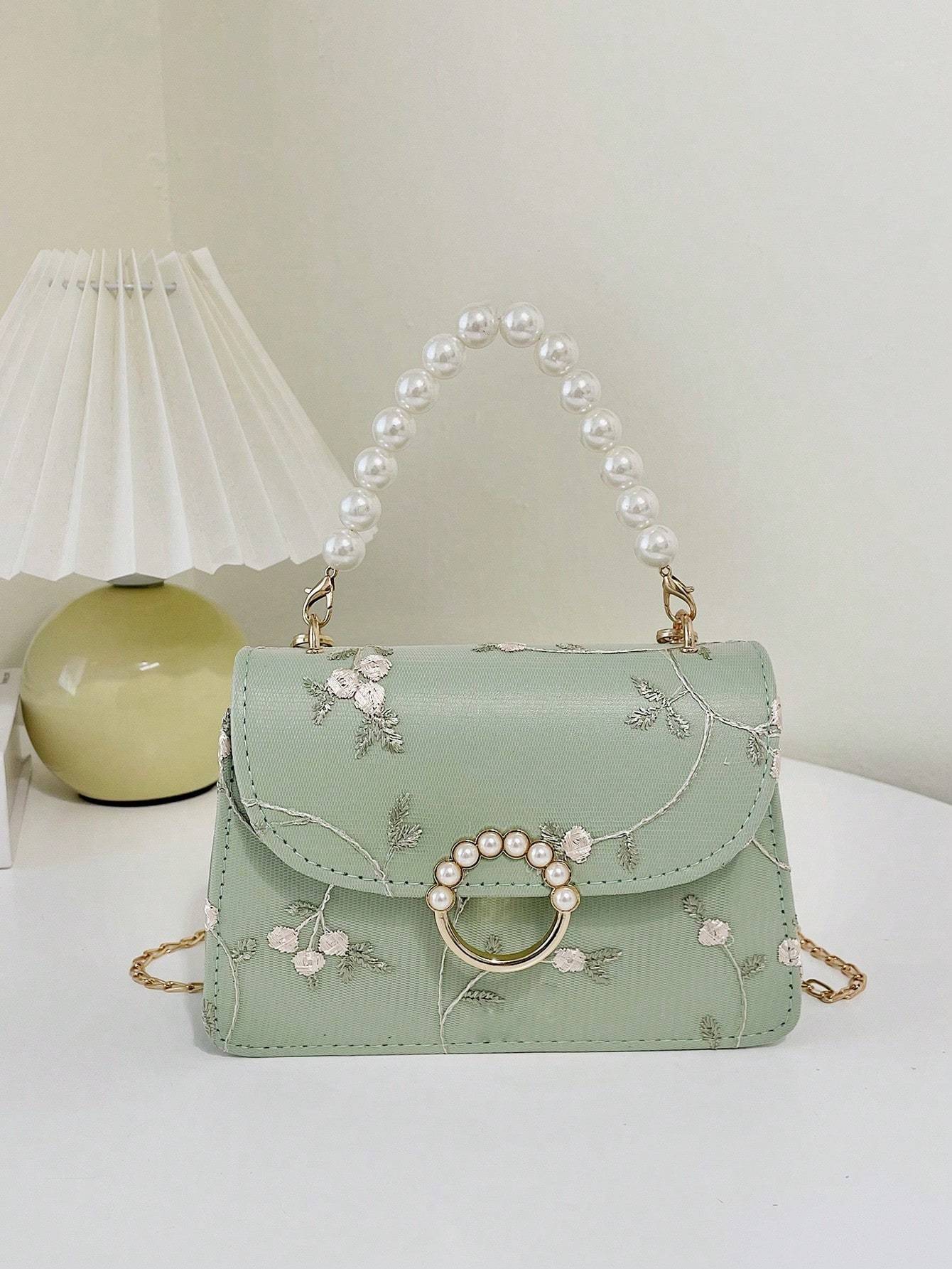 Simple And Fashionable Pearl Hand-Held Small Square Bag For Women