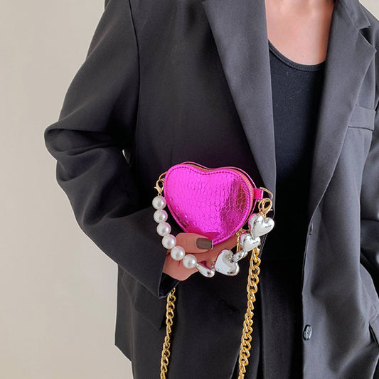 Mini Love-shape Pearls Handbag Fashion Cute Chain Lipstick Bag