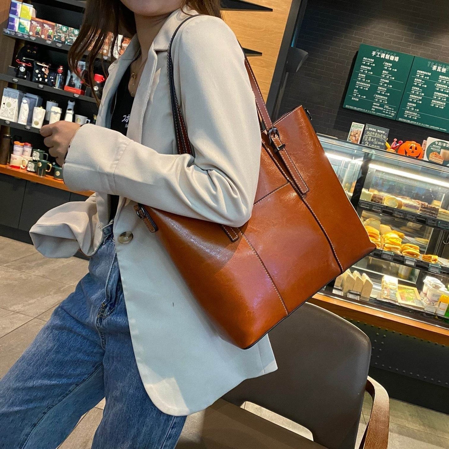 Big Bag Genuine Leather Capacity Cowhide Messenger Bag Female Hand-held Tote - PANGO