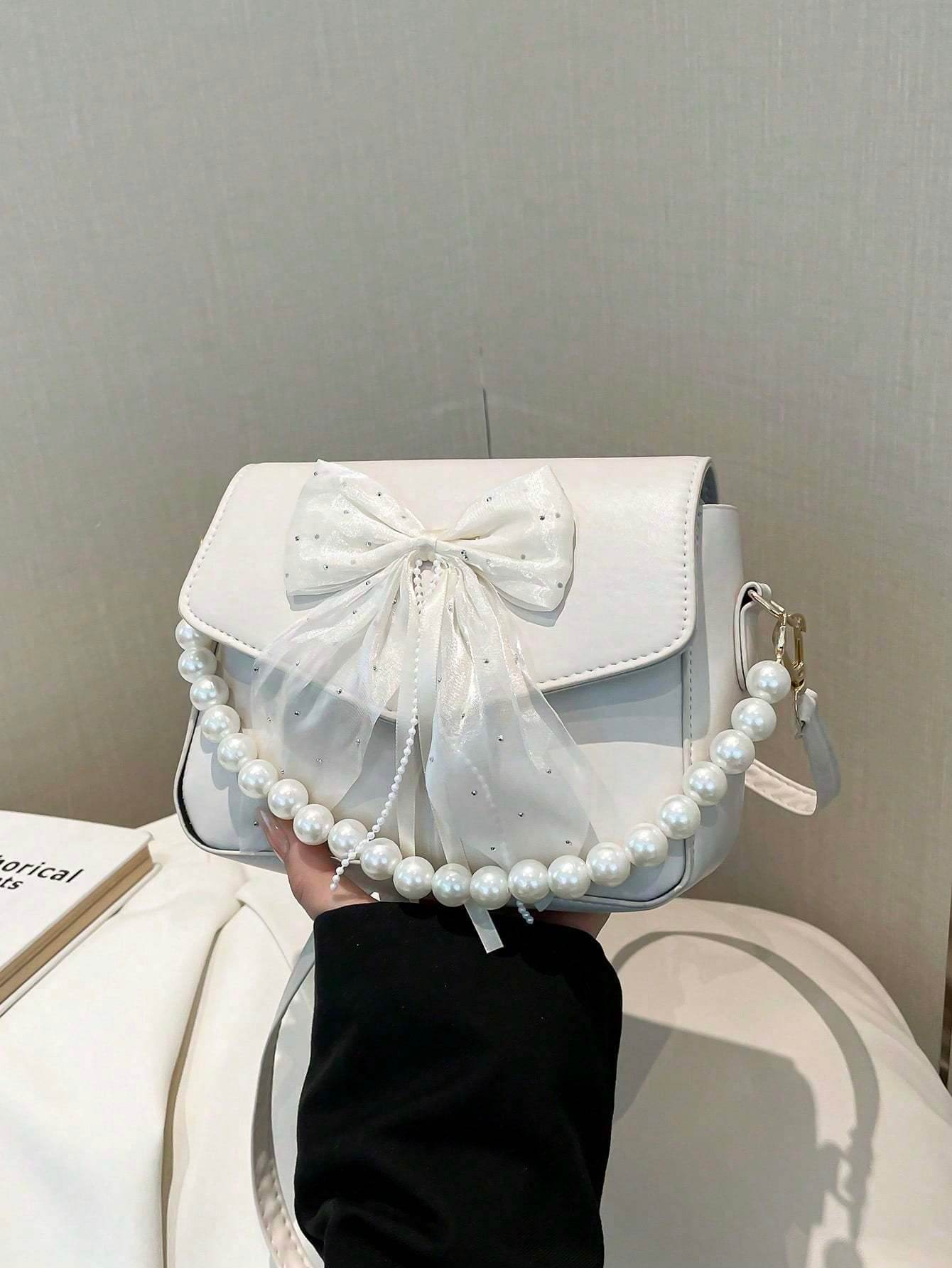 Bowknot Lace Pearl Handbag Fashion Bag Women's Shoulder Crossbody Bag - PANGO