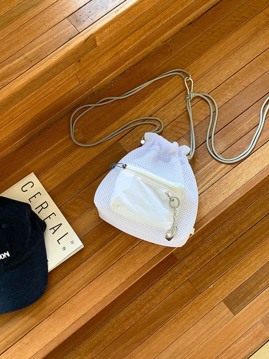 Small Mesh Drawstring Bucket Bag Fashion Cute Messenger Shoulder Bags For Women - PANGO