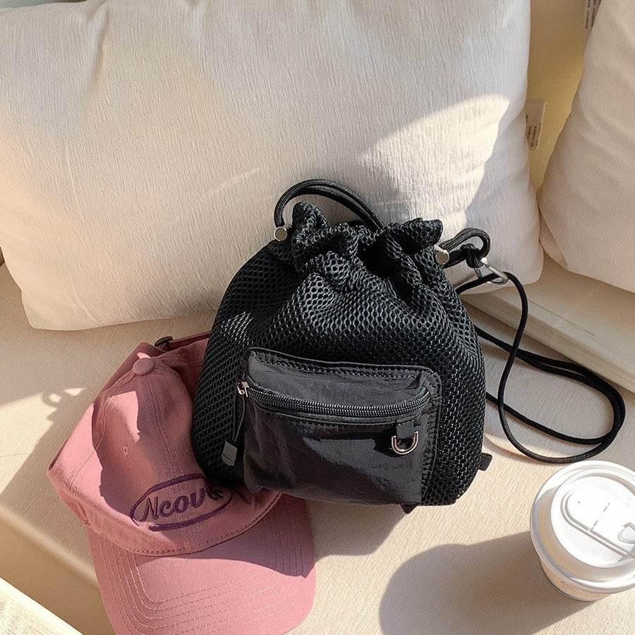 Small Mesh Drawstring Bucket Bag Fashion Cute Messenger Shoulder Bags For Women - PANGO