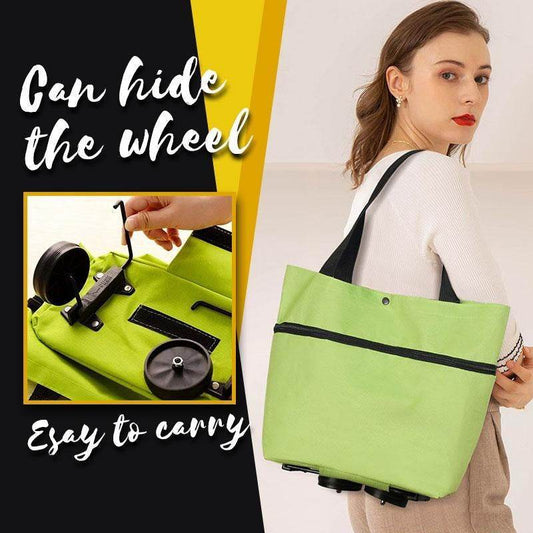 2 in 1 Foldable Shopping Cart with Wheels Premium Oxford Fabric Multifunction Shopping Bag - PANGO