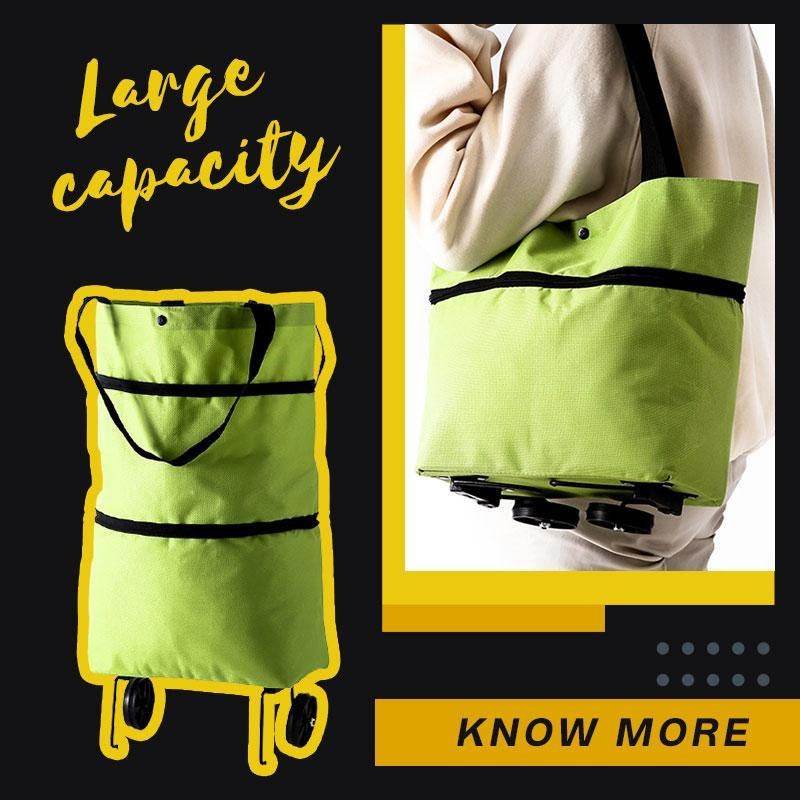 2 in 1 Foldable Shopping Cart with Wheels Premium Oxford Fabric Multifunction Shopping Bag - PANGO