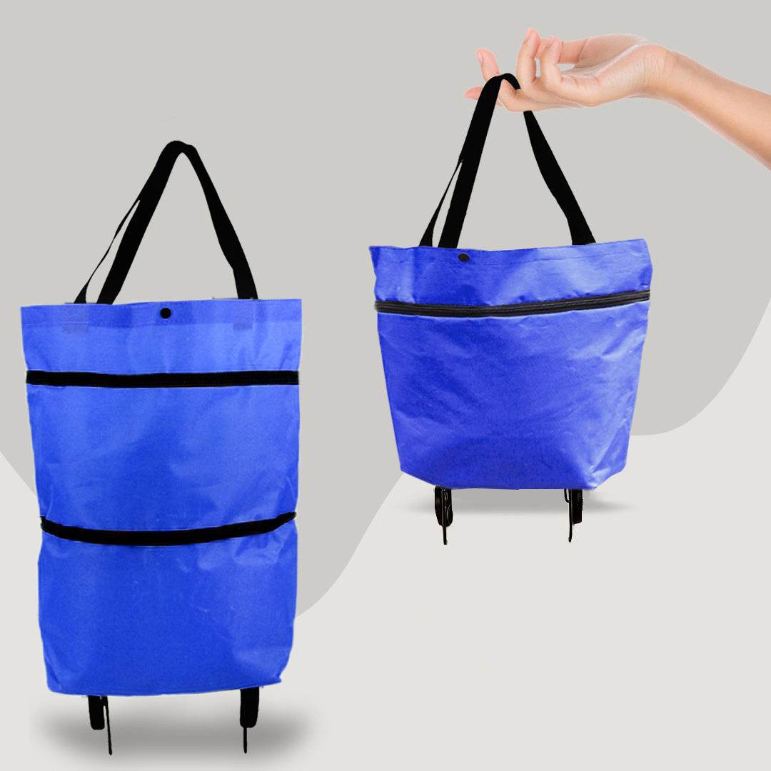 2 in 1 Foldable Shopping Cart with Wheels Premium Oxford Fabric Multifunction Shopping Bag - PANGO