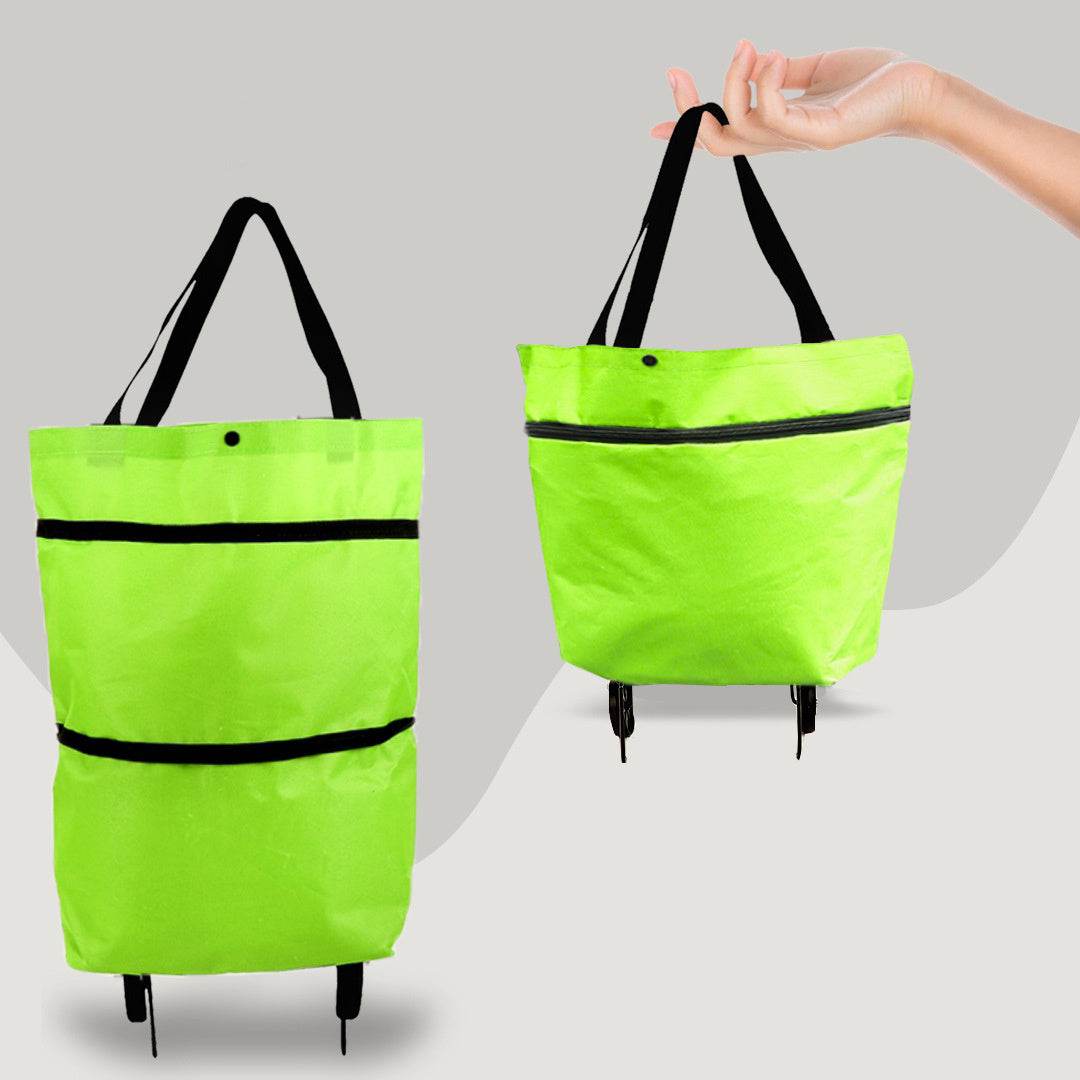 2 in 1 Foldable Shopping Cart with Wheels Premium Oxford Fabric Multifunction Shopping Bag - PANGO