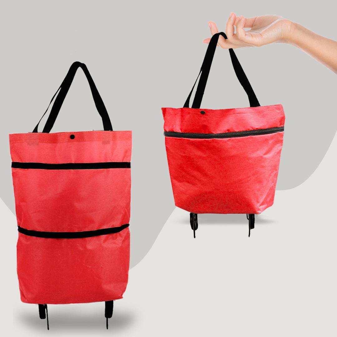 2 in 1 Foldable Shopping Cart with Wheels Premium Oxford Fabric Multifunction Shopping Bag - PANGO