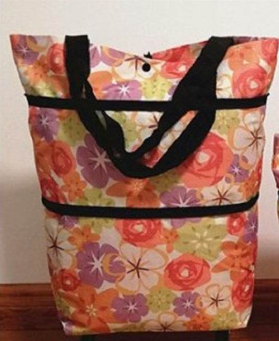2 in 1 Foldable Shopping Cart with Wheels Premium Oxford Fabric Multifunction Shopping Bag - PANGO