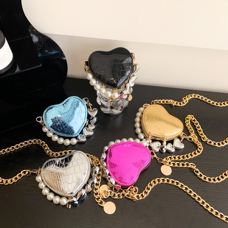 Mini Love-shape Pearls Handbag Fashion Cute Chain Lipstick Bag