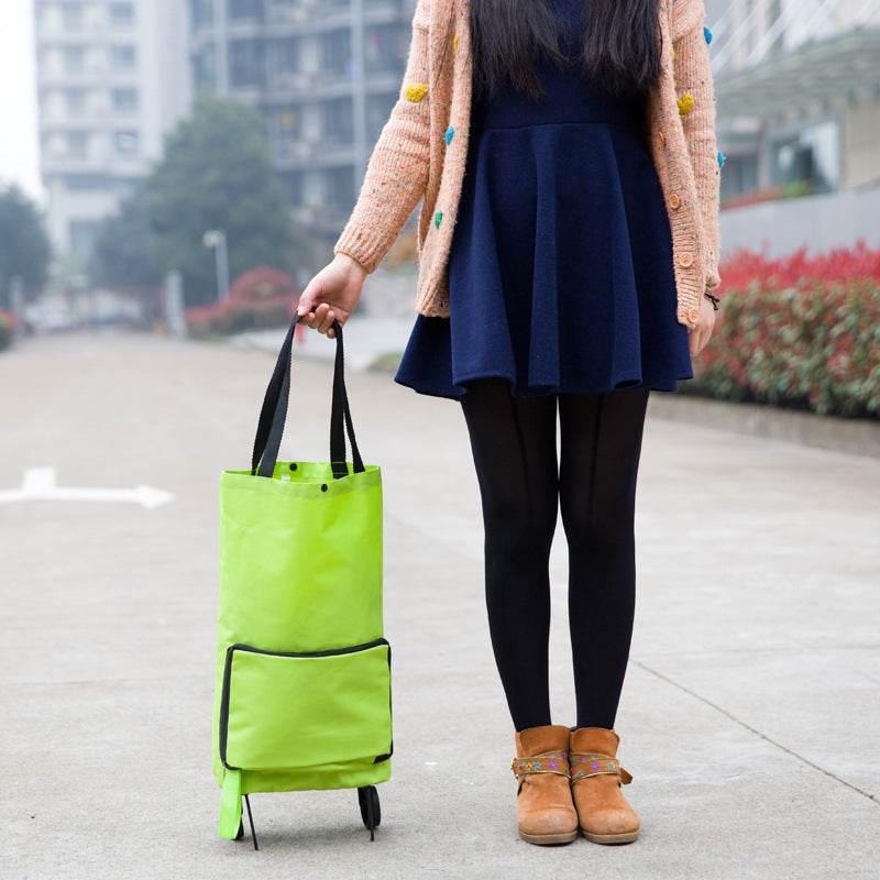 2 in 1 Foldable Shopping Cart with Wheels Premium Oxford Fabric Multifunction Shopping Bag - PANGO