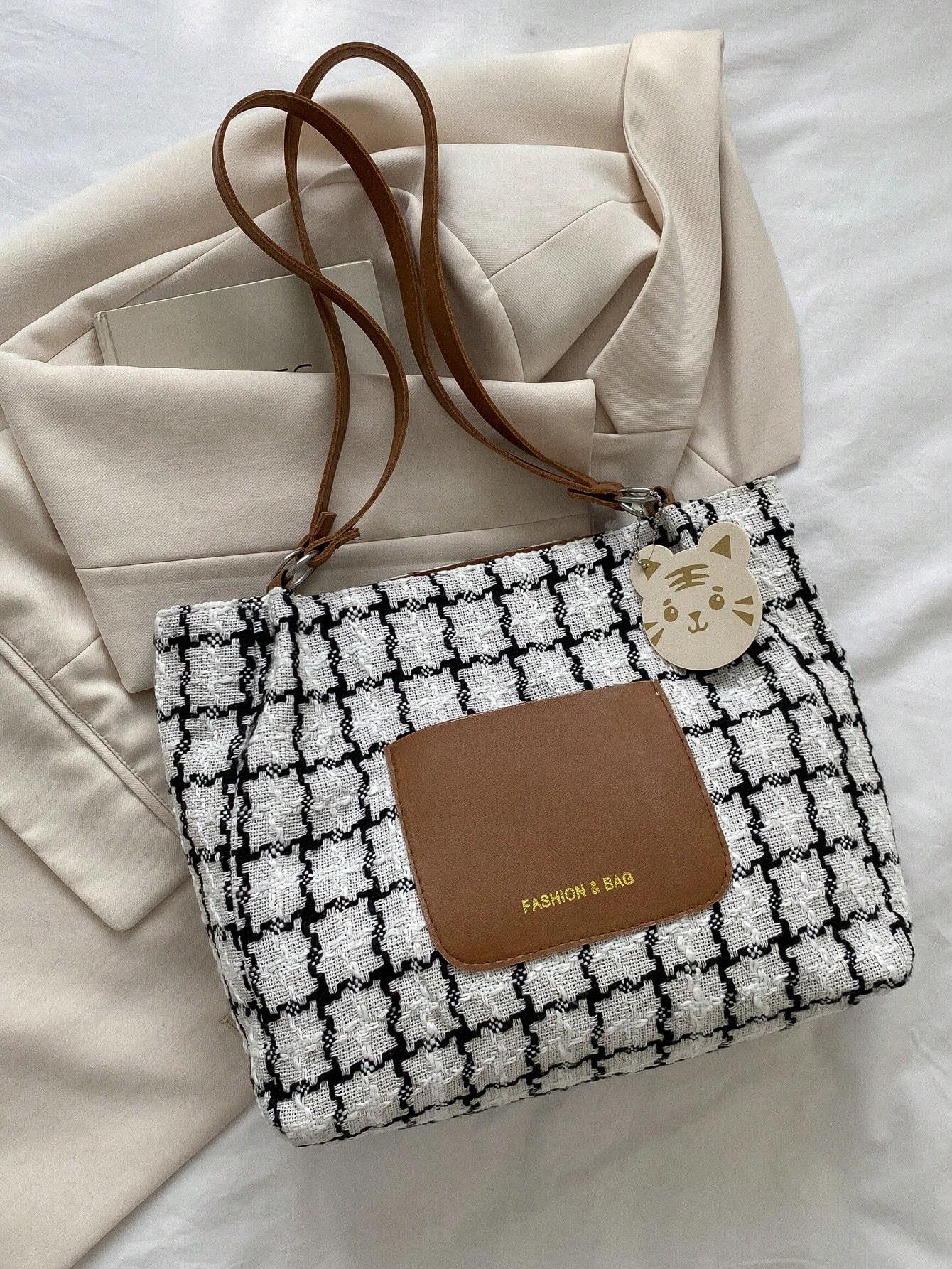 Plaid Shoulder Bag For Women, Large Capacity,
