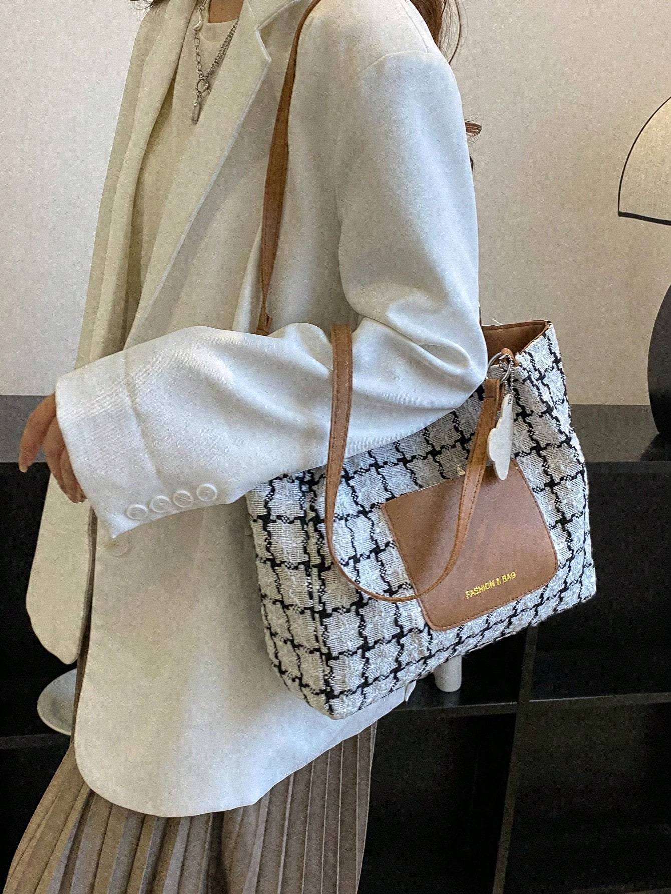 Plaid Shoulder Bag For Women, Large Capacity,