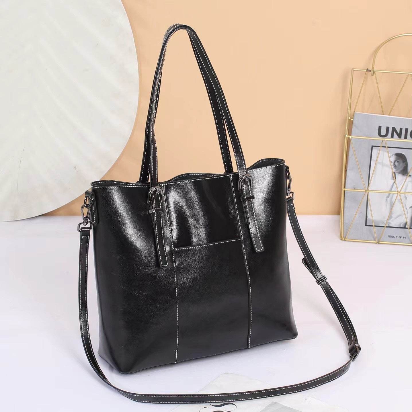 Big Bag Genuine Leather Capacity Cowhide Messenger Bag Female Hand-held Tote - PANGO