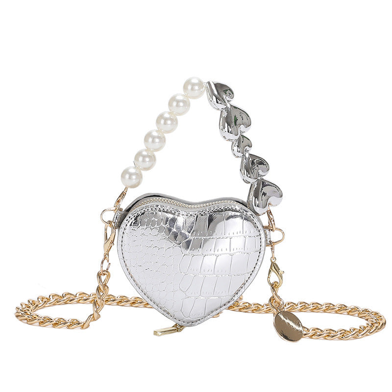 Mini Love-shape Pearls Handbag Fashion Cute Chain Lipstick Bag