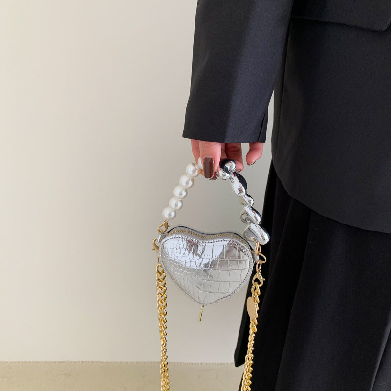 Mini Love-shape Pearls Handbag Fashion Cute Chain Lipstick Bag