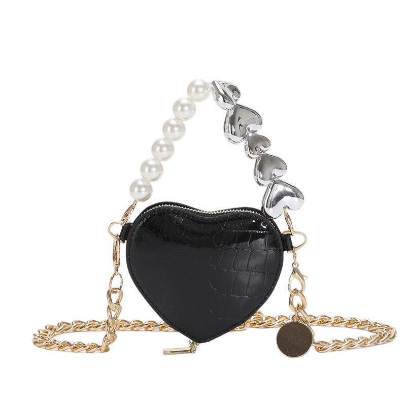 Mini Love-shape Pearls Handbag Fashion Cute Chain Lipstick Bag