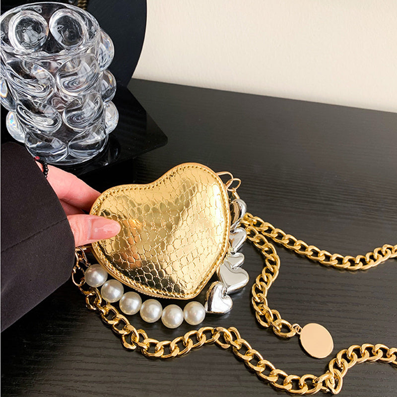 Mini Love-shape Pearls Handbag Fashion Cute Chain Lipstick Bag