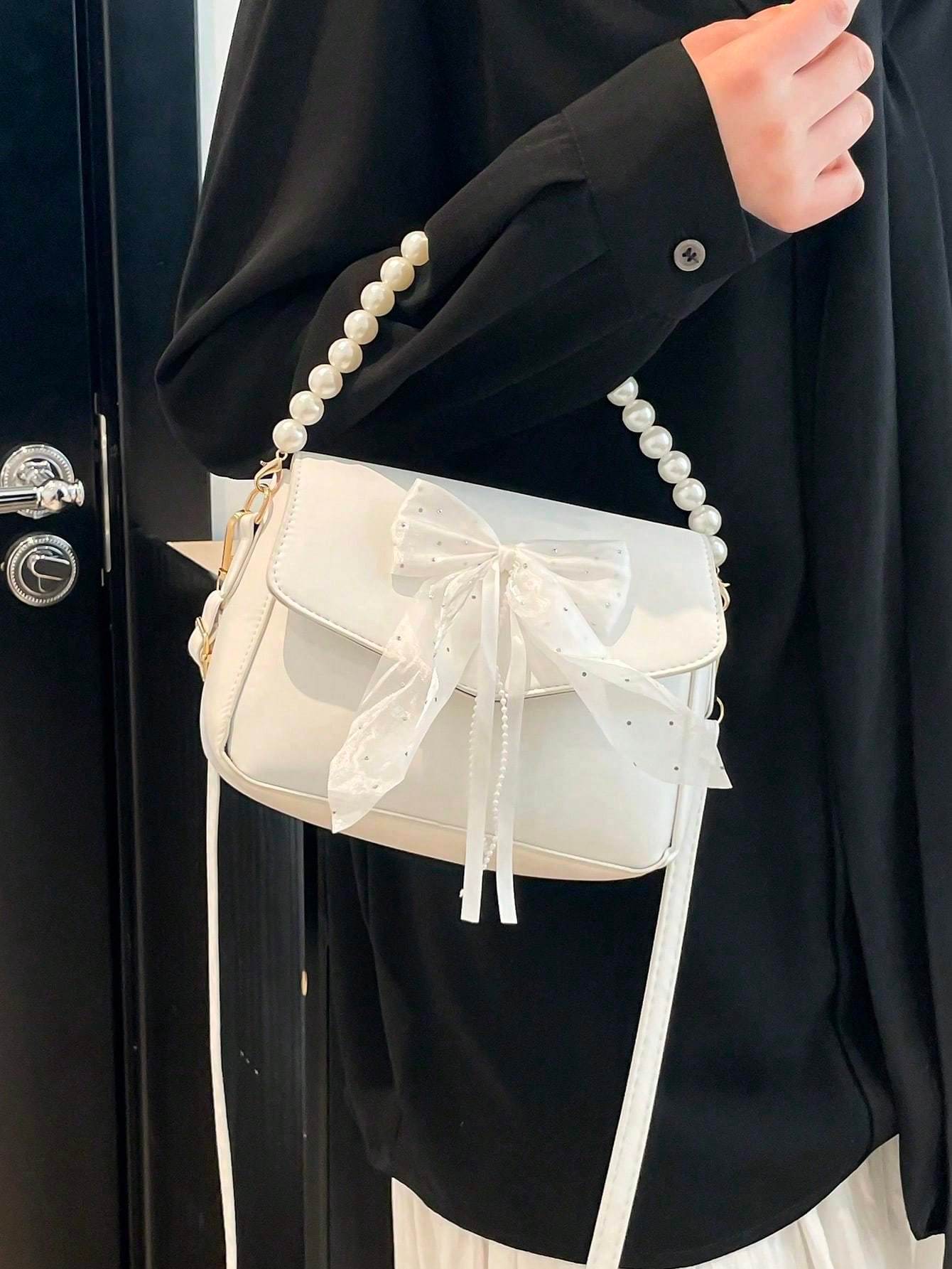 Bowknot Lace Pearl Handbag Fashion Bag Women's Shoulder Crossbody Bag - PANGO