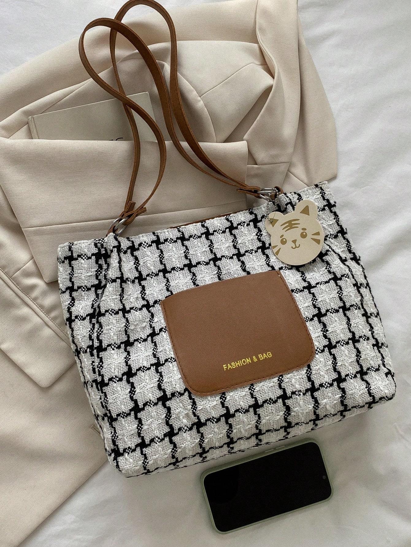 Plaid Shoulder Bag For Women, Large Capacity,