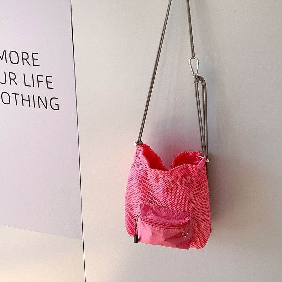 Small Mesh Drawstring Bucket Bag Fashion Cute Messenger Shoulder Bags For Women - PANGO