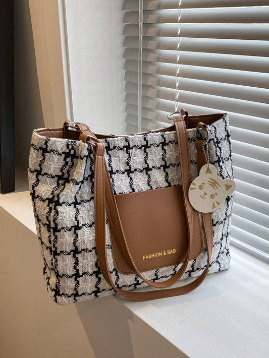 Plaid Shoulder Bag For Women, Large Capacity,