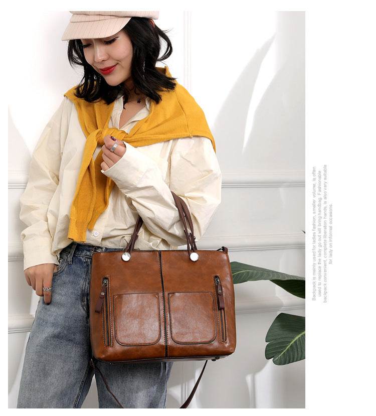 Women's Large-capacity Retro Tote Bag Simple Crossbody Bag - PANGO