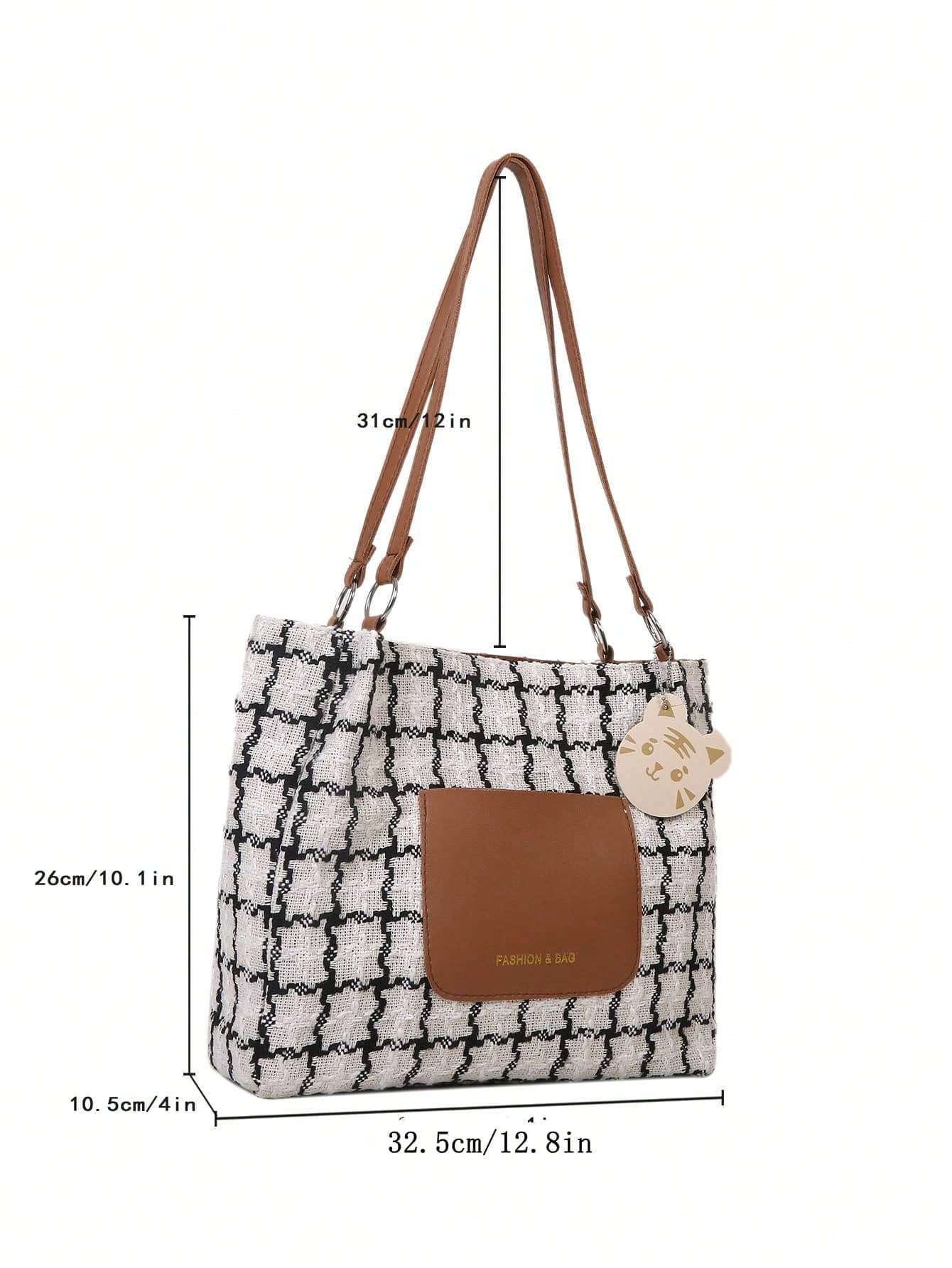 Plaid Shoulder Bag For Women, Large Capacity,