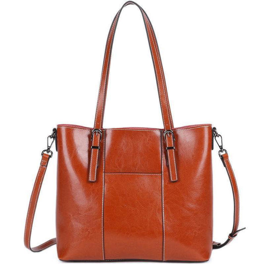Big Bag Genuine Leather Capacity Cowhide Messenger Bag Female Hand-held Tote - PANGO