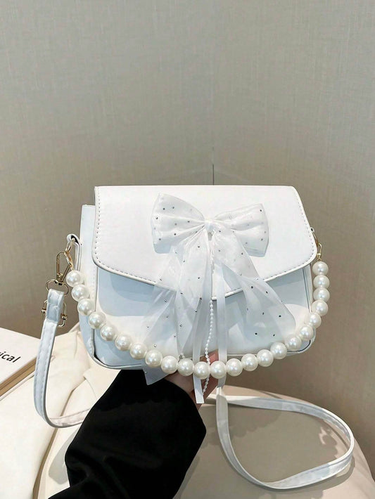 Bowknot Lace Pearl Handbag Fashion Bag Women's Shoulder Crossbody Bag - PANGO