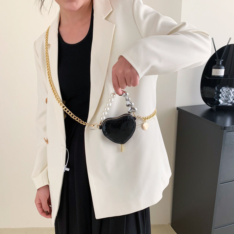 Mini Love-shape Pearls Handbag Fashion Cute Chain Lipstick Bag