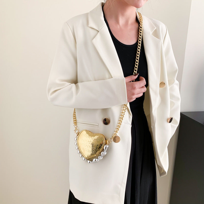 Mini Love-shape Pearls Handbag Fashion Cute Chain Lipstick Bag