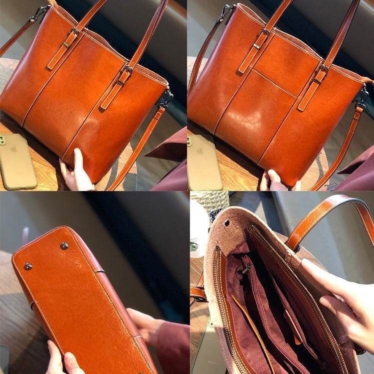 Big Bag Genuine Leather Capacity Cowhide Messenger Bag Female Hand-held Tote - PANGO