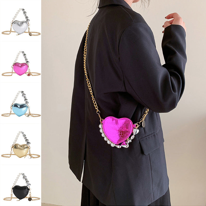 Mini Love-shape Pearls Handbag Fashion Cute Chain Lipstick Bag