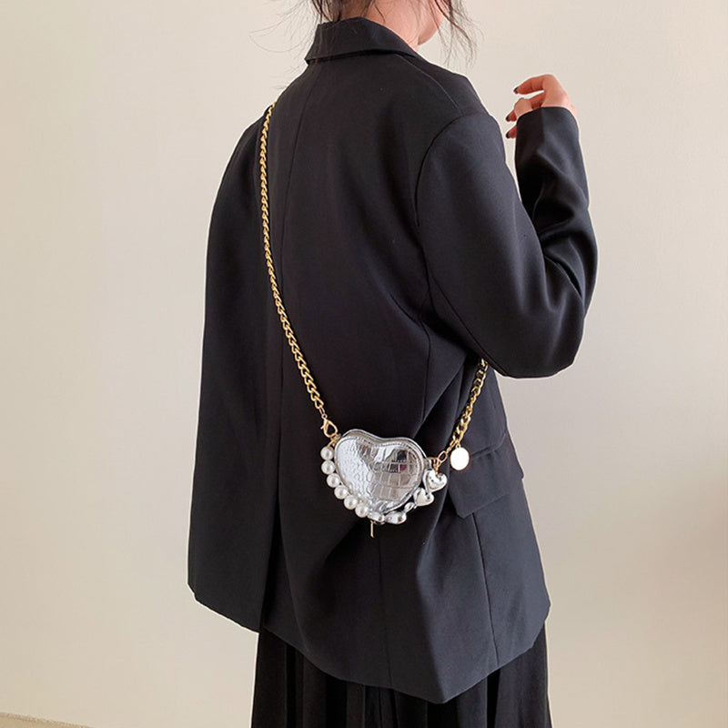 Mini Love-shape Pearls Handbag Fashion Cute Chain Lipstick Bag