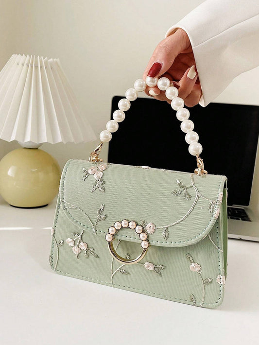 Simple And Fashionable Pearl Hand-Held Small Square Bag For Women