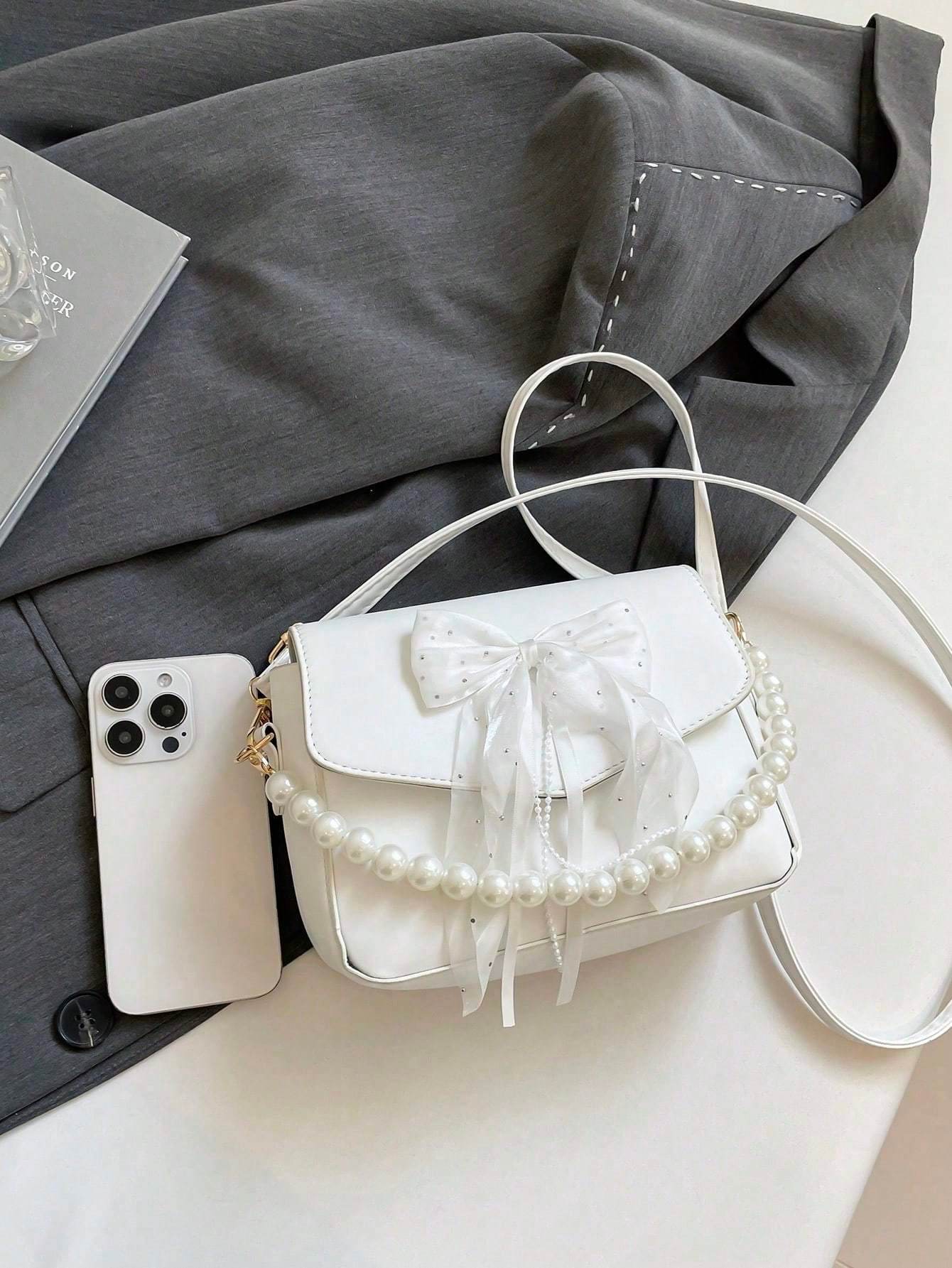 Bowknot Lace Pearl Handbag Fashion Bag Women's Shoulder Crossbody Bag - PANGO