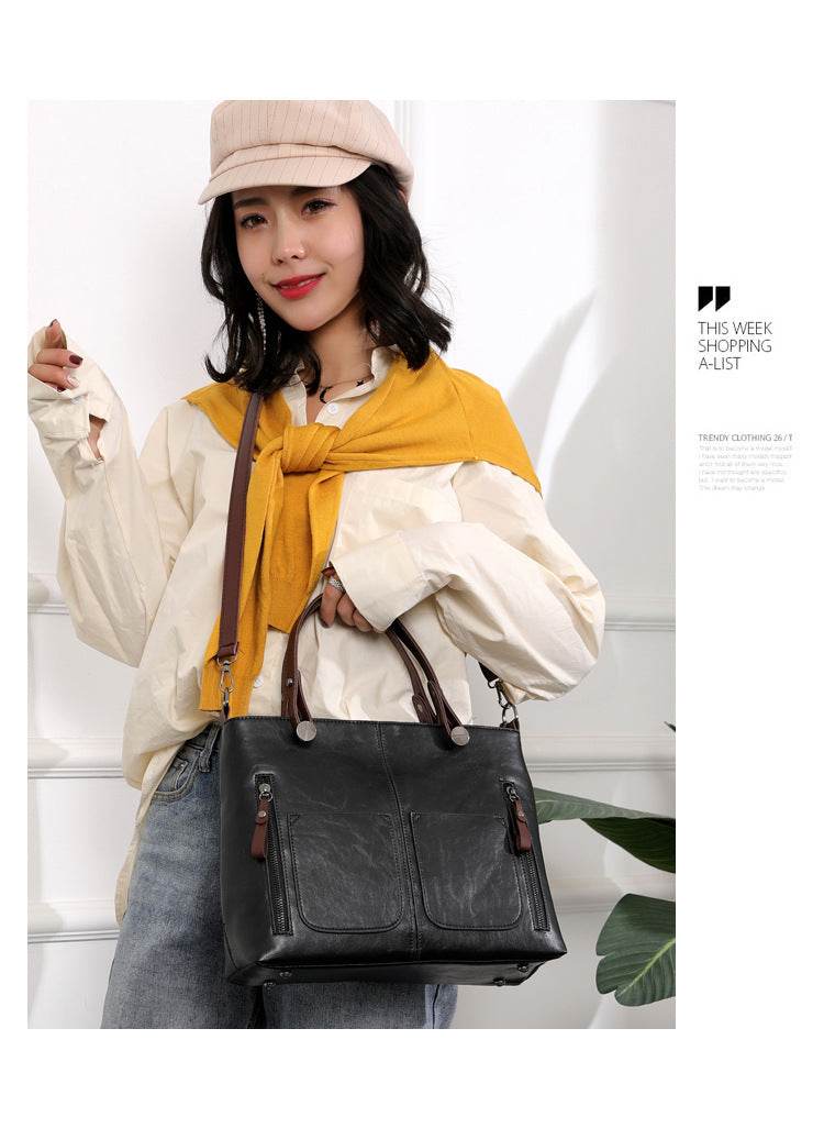 Women's Large-capacity Retro Tote Bag Simple Crossbody Bag - PANGO