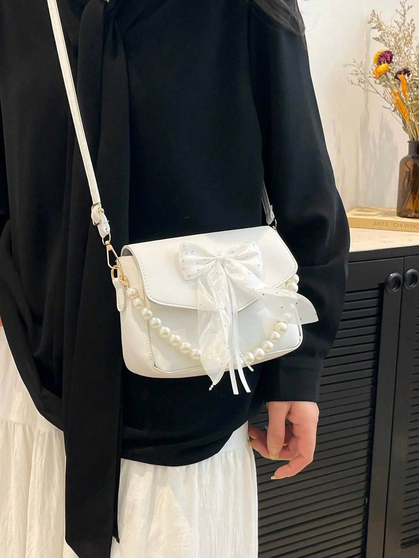 Bowknot Lace Pearl Handbag Fashion Bag Women's Shoulder Crossbody Bag - PANGO