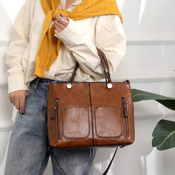 Women's Large-capacity Retro Tote Bag Simple Crossbody Bag - PANGO