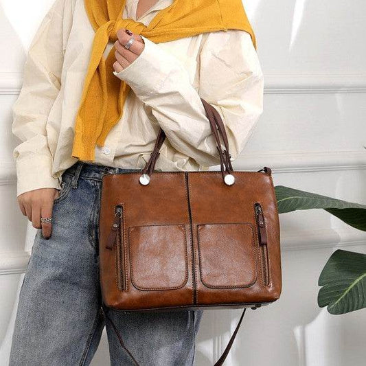 Women's Large-capacity Retro Tote Bag Simple Crossbody Bag - PANGO