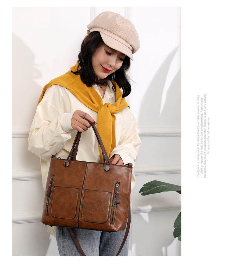 Women's Large-capacity Retro Tote Bag Simple Crossbody Bag - PANGO