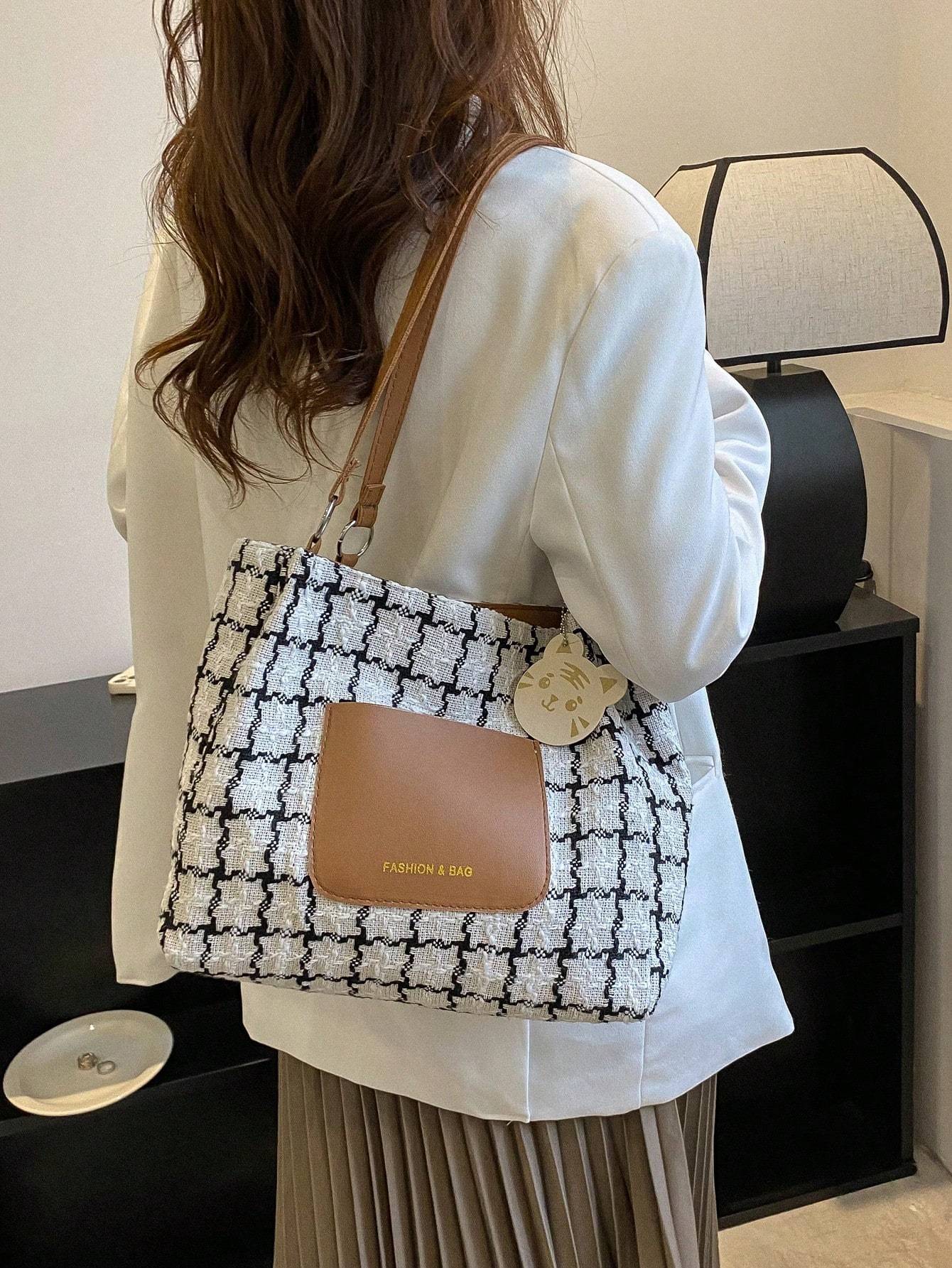 Plaid Shoulder Bag For Women, Large Capacity,