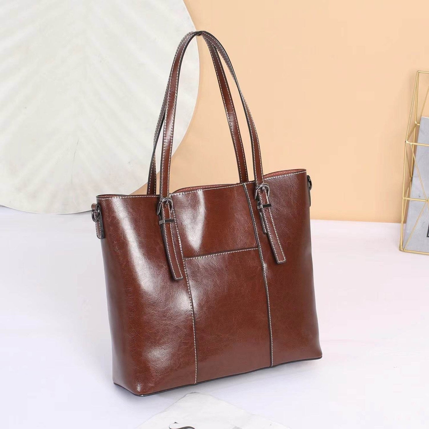 Big Bag Genuine Leather Capacity Cowhide Messenger Bag Female Hand-held Tote - PANGO
