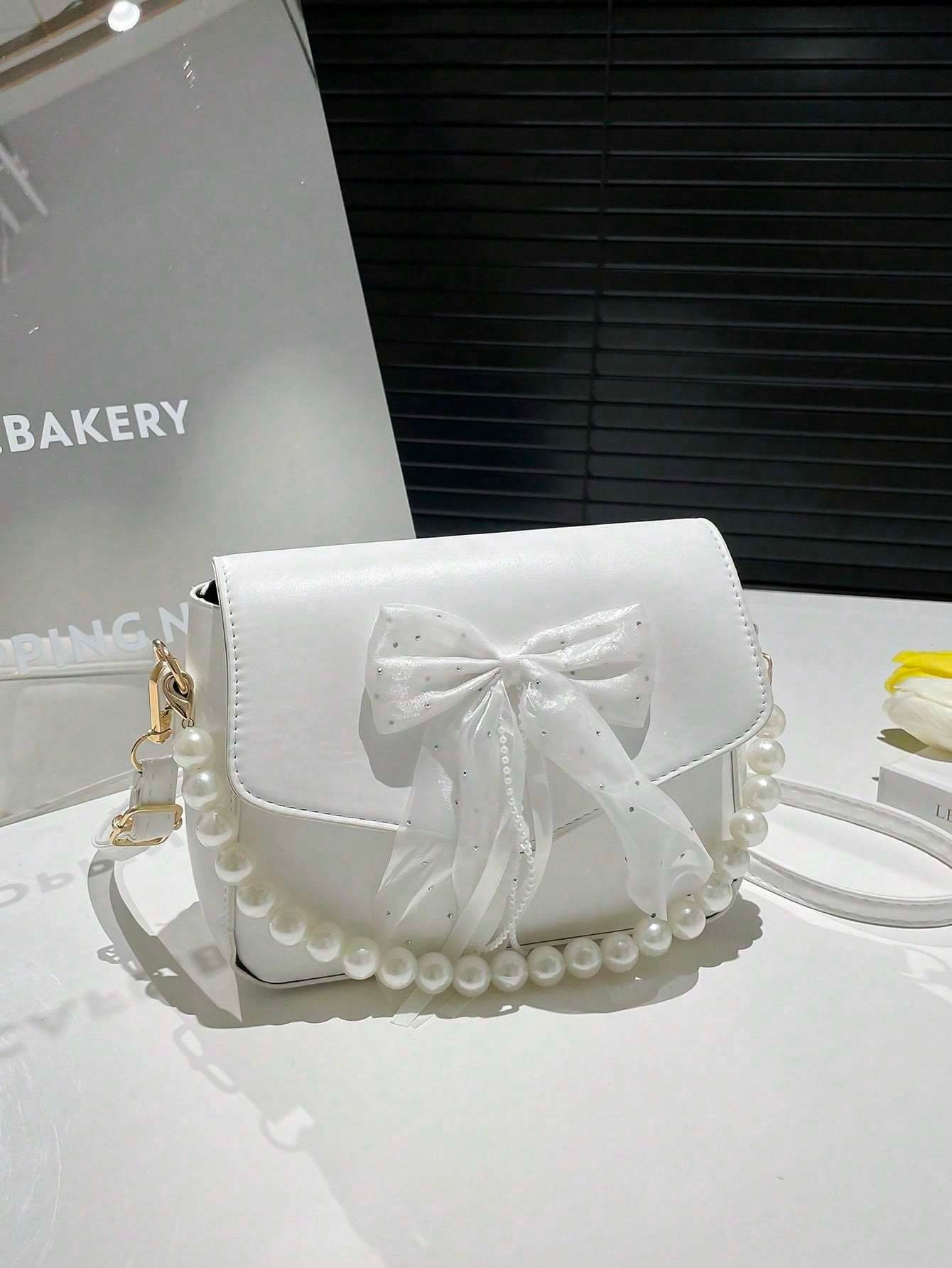 Bowknot Lace Pearl Handbag Fashion Bag Women's Shoulder Crossbody Bag - PANGO