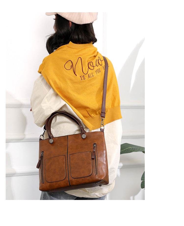 Women's Large-capacity Retro Tote Bag Simple Crossbody Bag - PANGO