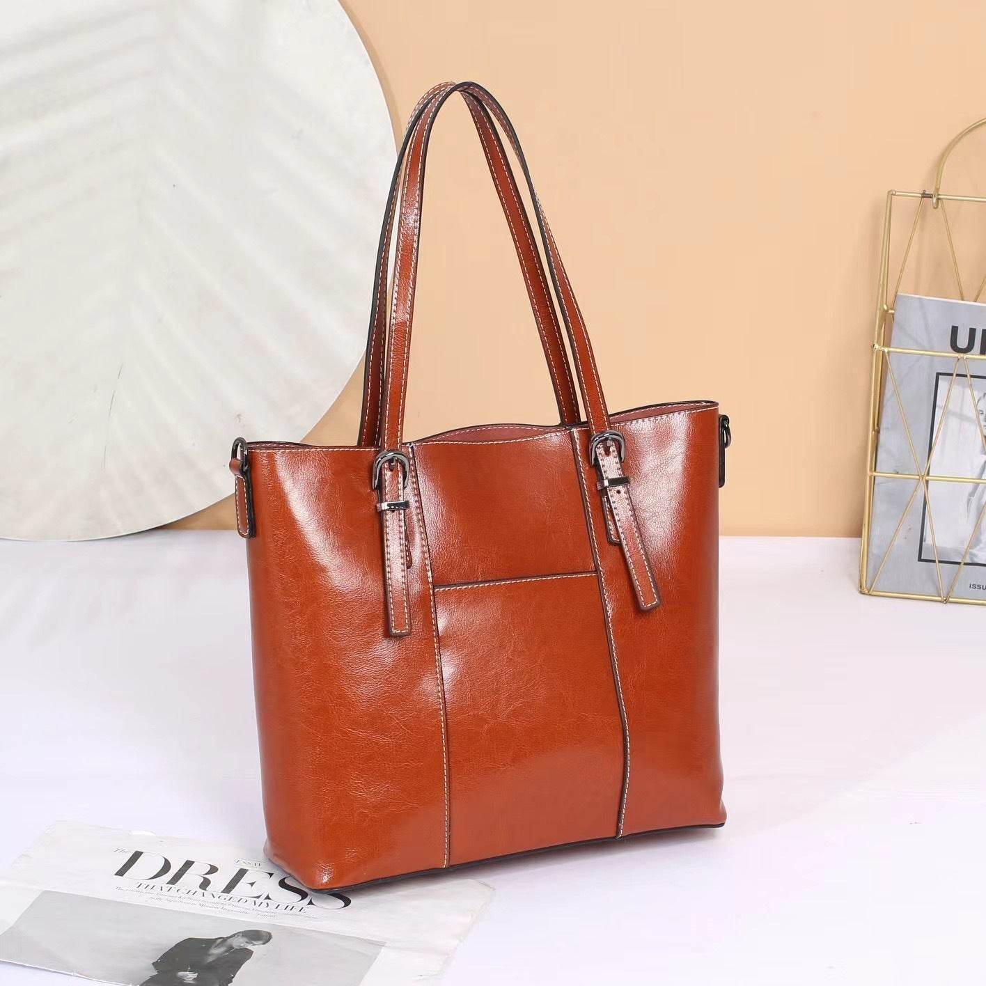 Big Bag Genuine Leather Capacity Cowhide Messenger Bag Female Hand-held Tote - PANGO