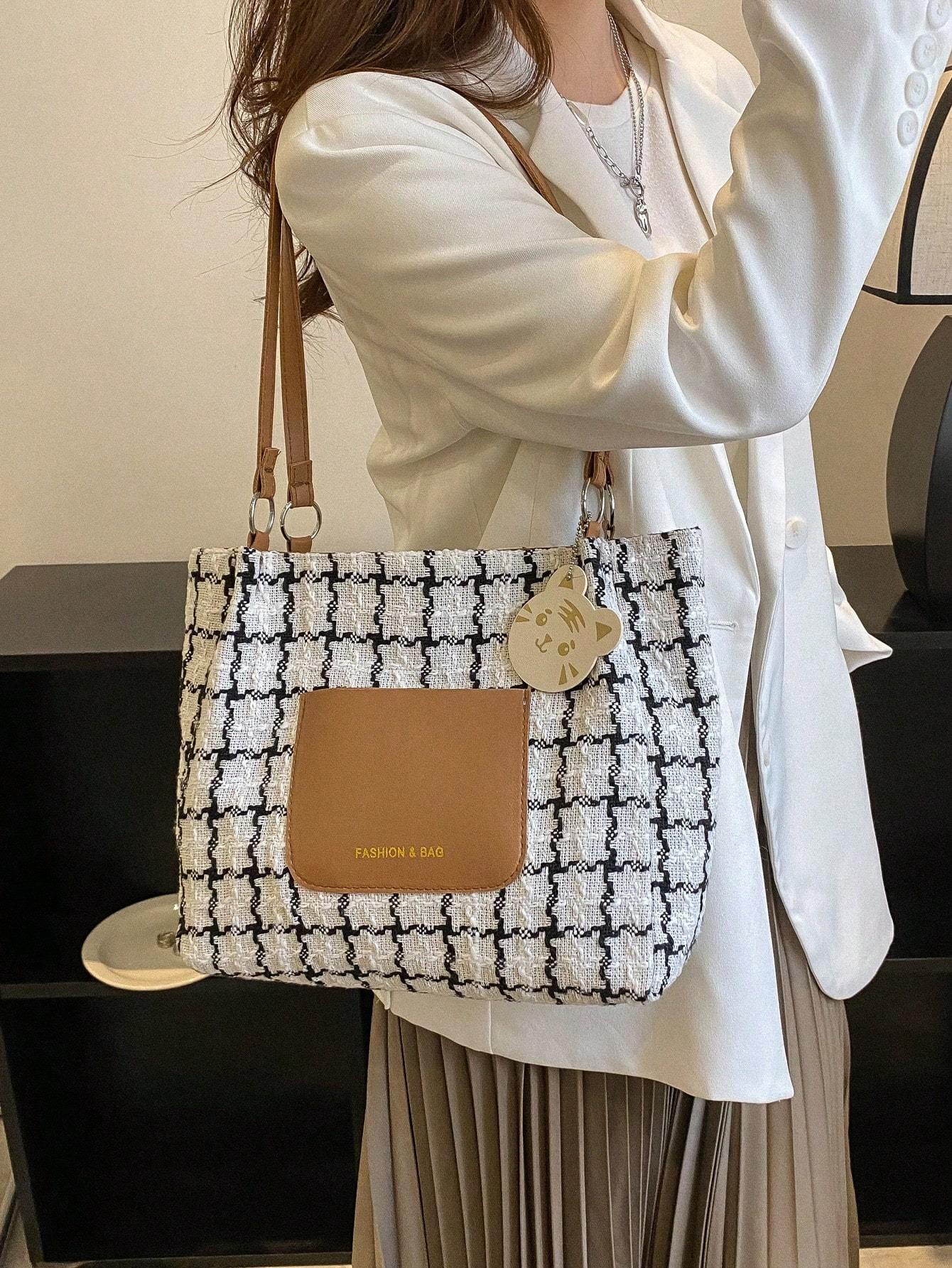 Plaid Shoulder Bag For Women, Large Capacity,