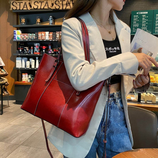 Big Bag Genuine Leather Capacity Cowhide Messenger Bag Female Hand-held Tote - PANGO