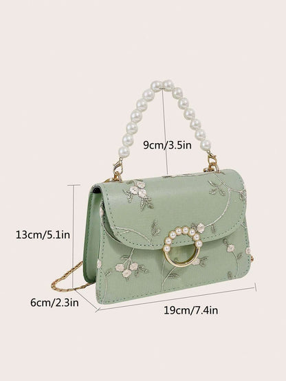 Simple And Fashionable Pearl Hand-Held Small Square Bag For Women