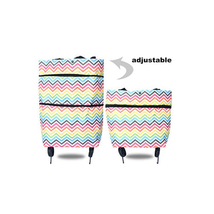 2 in 1 Foldable Shopping Cart with Wheels Premium Oxford Fabric Multifunction Shopping Bag - PANGO